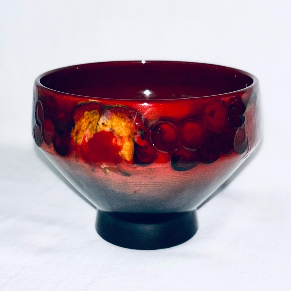 Vintage Moorcroft Pottery Flambé Leaf & Berry Small Footed Bowl England